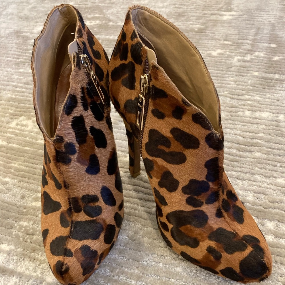 Schutz calf hair leopard bootie
